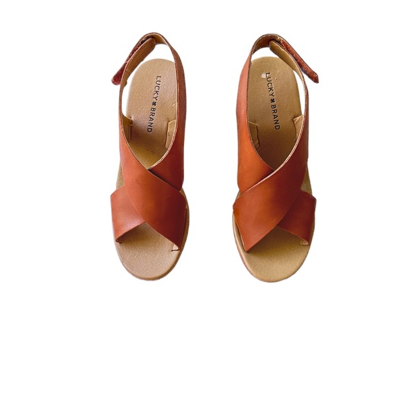 Lucky Brand Odalia Sandals Leather Cross Front and Wedge Bottoms. Woman’s 8 1/2 - Picture 5 of 10